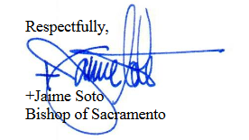 Bishop Soto Signature on End of Life Issues Letter.